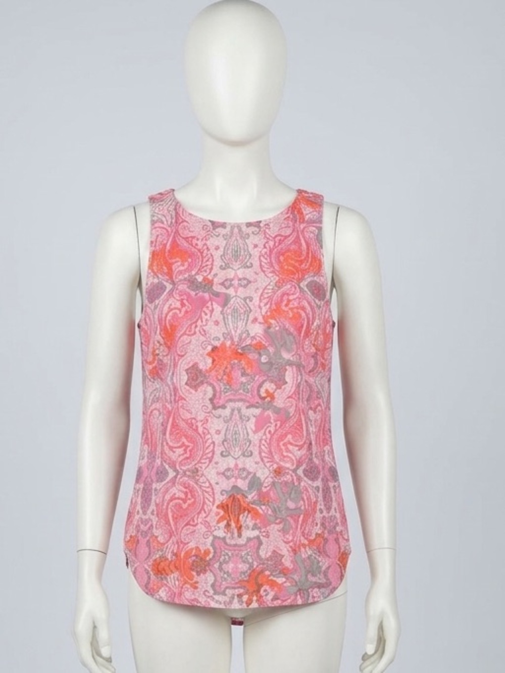 Cabi Pink Orange Paisley Floral Tank Top Small Boho Chic Summer Shell Blouse S